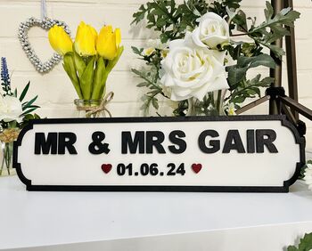 Personalised Mr And Mrs Date Heart Wedding Gift Sign, 2 of 3