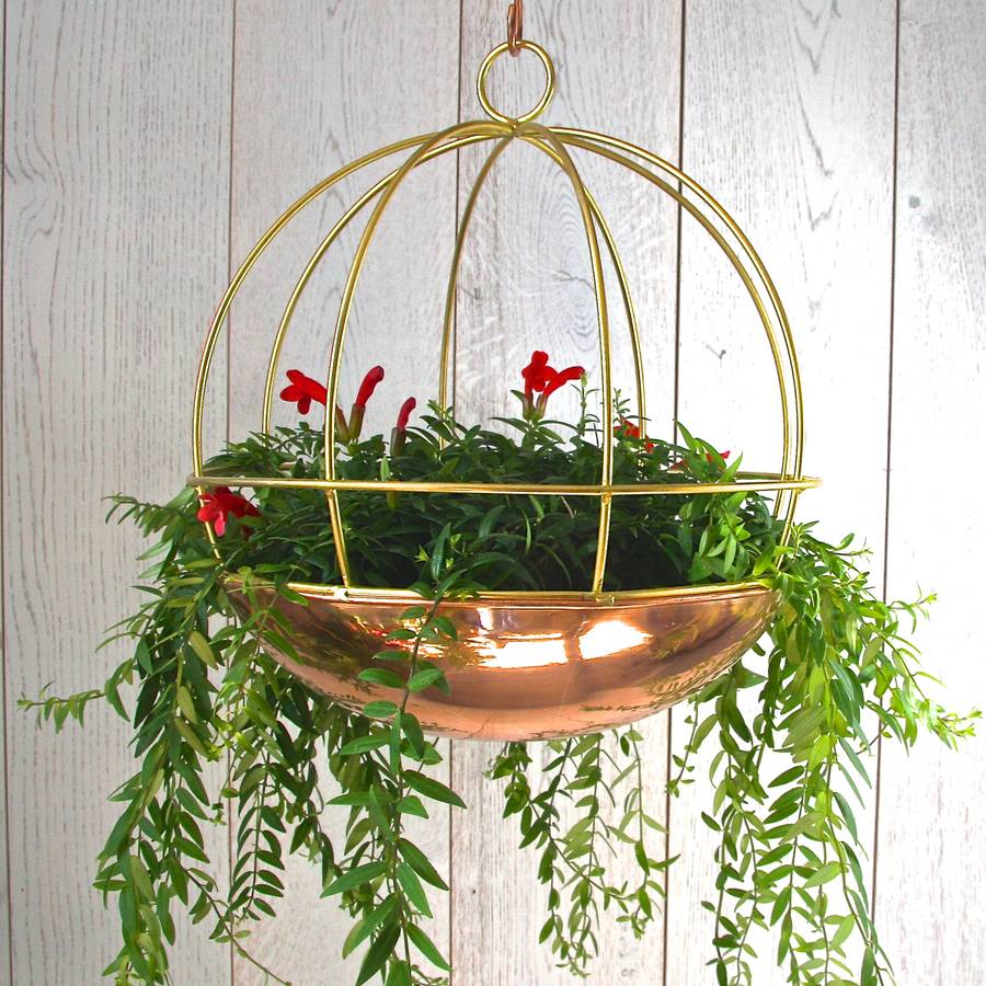 copper globe hanging planter by london garden trading