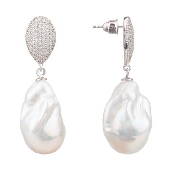 Classic Baroque Pearl Plated Silver Drop Earrings, 5 of 6