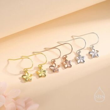 Sterling Silver Tiny Plumeria Flower Drop Hook Earrings, 7 of 11