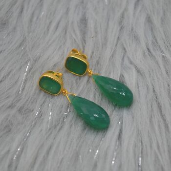 Green Onyx Gold Plated Sterling Silver Drop Earrings, 4 of 9