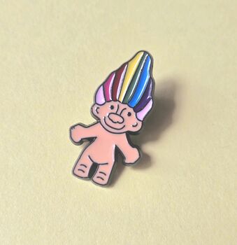 Rainbow Hair Troll Enamel Pin Badge, 2 of 4