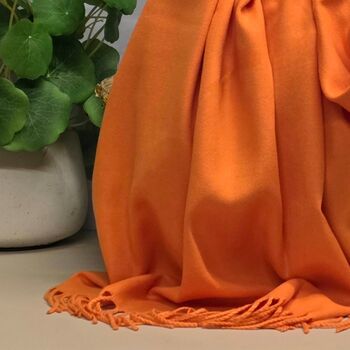 Super Soft Plain Pashmina Style Scarf In Bright Orange, 3 of 3