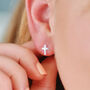 Sterling Silver Tiny Cross Stud Earrings, thumbnail 1 of 6