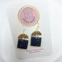 Square Shape Navy And Gold Foil Drop Earrings, thumbnail 3 of 9