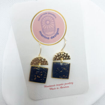 Square Shape Navy And Gold Foil Drop Earrings, 3 of 9