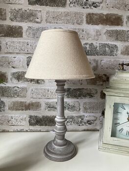 31cm Grey Washed Wood Bedside Table Lamp Light Natural Beige Shade, 9 of 9
