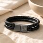 Men's Personalised Leather And Black Clasp Bracelet, thumbnail 1 of 9