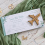 Eucalyptus Wedding Boarding Pass Save The Date With Wooden Magnetic Plane, thumbnail 1 of 6