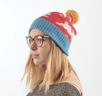 Rabbit Lambswool Knitted Bobble Hat Bright Colours, 7 of 12