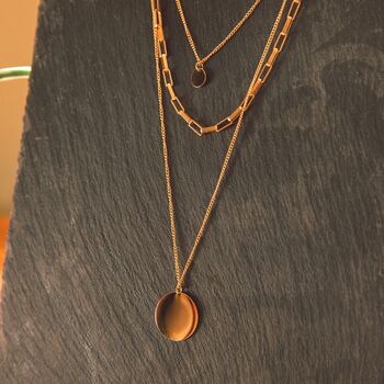 Disc Pendant Layered Gold Necklace With Three Chains, 2 of 9