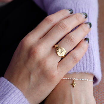 Personalised Textured Birthstone Classic Signet Ring, 6 of 12