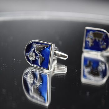 World Map Globe Cufflinks Gift For Travellers 316 L Stainless Steel Enamel Design, 5 of 5