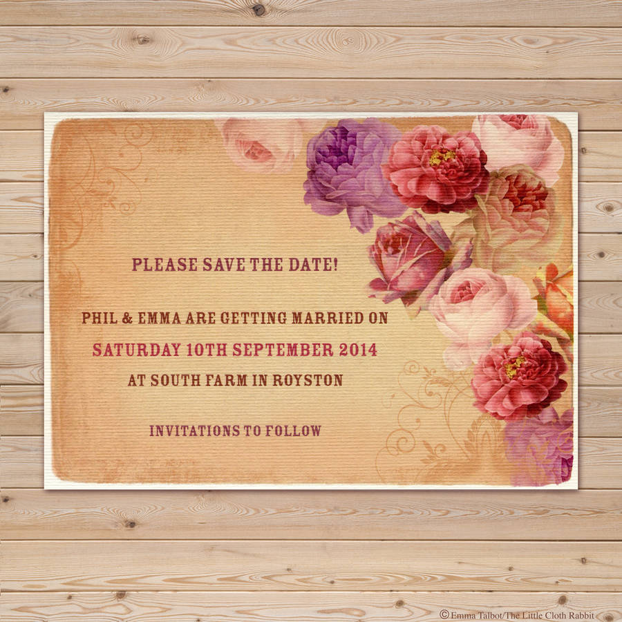 Vintage Rose Wedding Save The Dates By Little Cloth Rabbit Vintage Rose Wedding Save The Dates