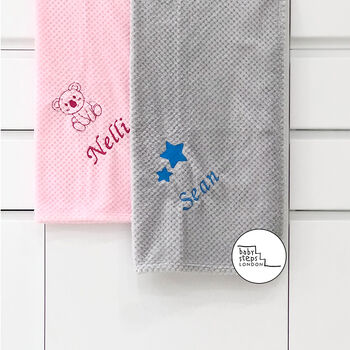 Grey Personalised Name Design Unisex Soft Baby Blanket, 2 of 3