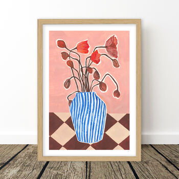 Striped Vase Of Poppies Still Life Print, 5 of 8