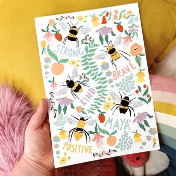 Personalised Bee Positive Art Print, 3 of 4