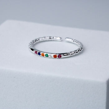 Sterling Silver Colourful Crystal Adjustable Ring, 2 of 6