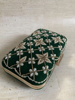 Emerald Green Velvet Handcrafted Clutch Bag, 7 of 9