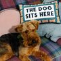 'The Dog Sits Here' Needlepoint Pillow, thumbnail 1 of 6