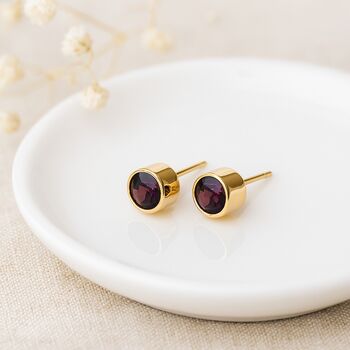 Gold Plated Sterling Silver February Birthstone Stud Earrings – 7mm, 3 of 8