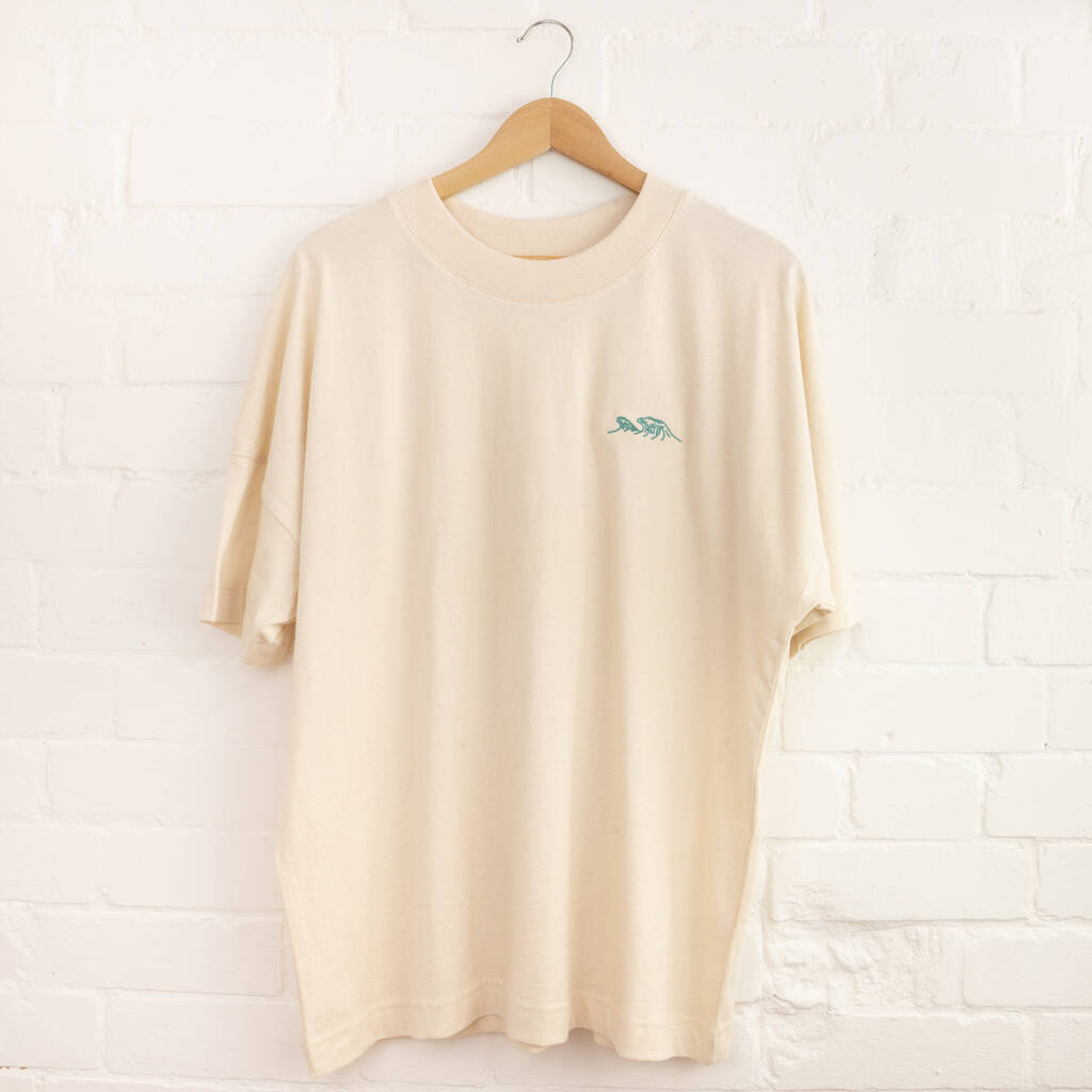 Wave Embroidered Oversized T Shirt ~ Natural By Pineapple Island