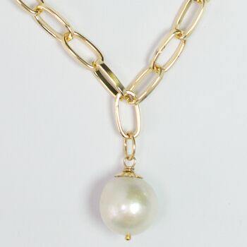 Maura Gold Plated Baroque Pearl Chunky Chain Necklace, 3 of 4