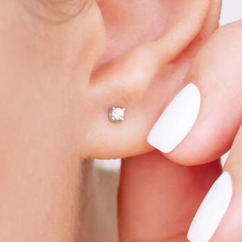 Mini Sterling Silver Moissanite Diamond Stud Earrings, 2 of 9