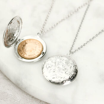 18th Or 21st Birthday One Pence Floral Locket Necklace, 3 of 10