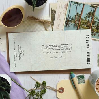 Boarding Pass Vintage Map Style Wedding Invitation, 2 of 3