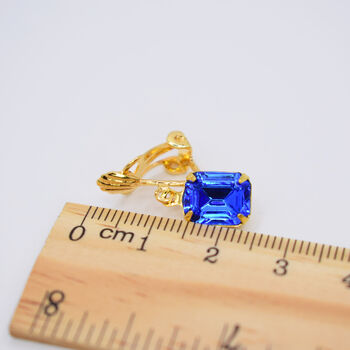 Sapphire Blue Gold Plated Fan Clip On Earrings, 2 of 4