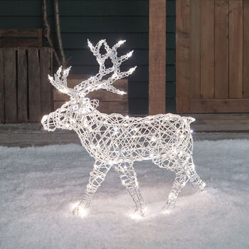 Plug In 200 Dual Coloured LED White Rattan Reindeer, 2 of 3