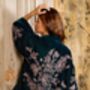 Wild Flowers And Butterflies Teal And Pink Velvet Embroidered Short Kimono, thumbnail 1 of 10