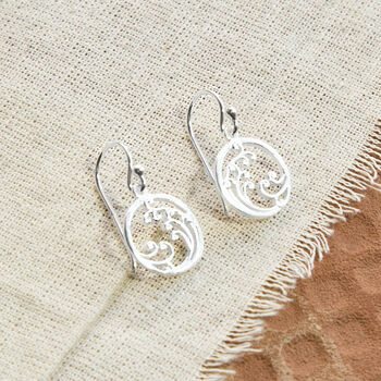 Sterling Silver White Horse Wave Dangly Earrings, 2 of 4