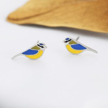 Blue Tit Bird Stud Earrings In Sterling Silver, 4 of 12
