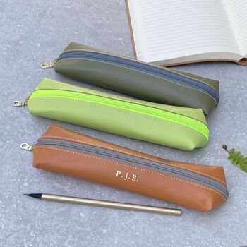 Personalised Recycled Leather Zipped Pen Case, 5 of 8