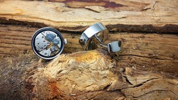 Watch Mechanism Cufflinks, Moving Parts And Glass Face, 5 of 8