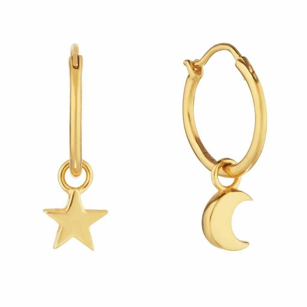 14k Gold Vermeil Star And Moon Charm Hoop Earrings By Carrie Elizabeth ...