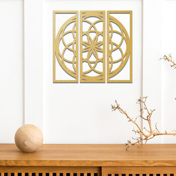 Sacred Geometry Wooden Art Set Metatron's Cube Triptych, 8 of 10