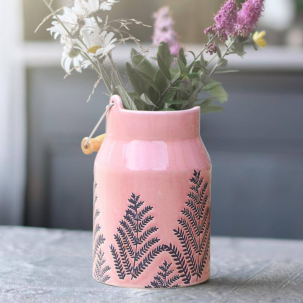Fern Pink Ceramic Milk Churn Vase, 1 of 8