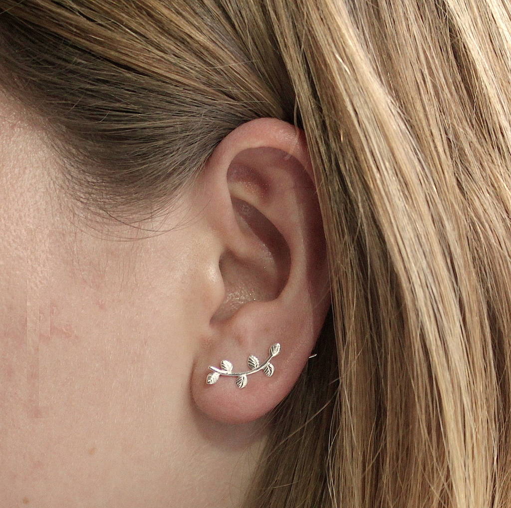Sterling Silver Leaf And Branch Earring Cuffs By Lucy Loves Neko
