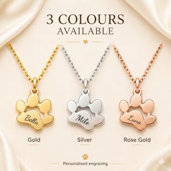 Dog Paw Print Designed Necklace Personalise Engraved Name, 6 of 9