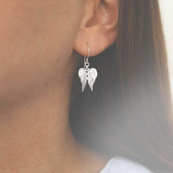 Sterling Silver Cherub Wings Dangly Earrings, 2 of 6