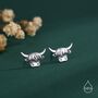 Delicate Highland Cow Internal Flat Back Earrings In Sterling Silver, thumbnail 3 of 12
