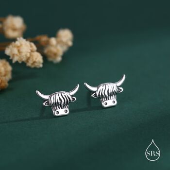 Delicate Highland Cow Internal Flat Back Earrings In Sterling Silver, 3 of 12