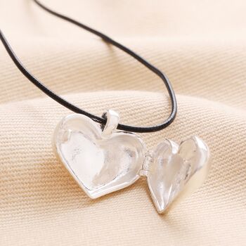 Chunky Heart Locket Cord Necklace In Silver, 3 of 6