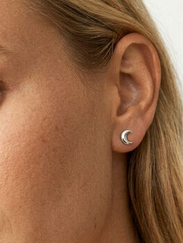 Gold Or Silver Crescent Moon Stud Earrings, 4 of 6