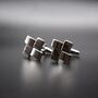 Geometric Grid Cufflinks 316 L Stainless Steel Modern Silver Design Gift, thumbnail 1 of 6