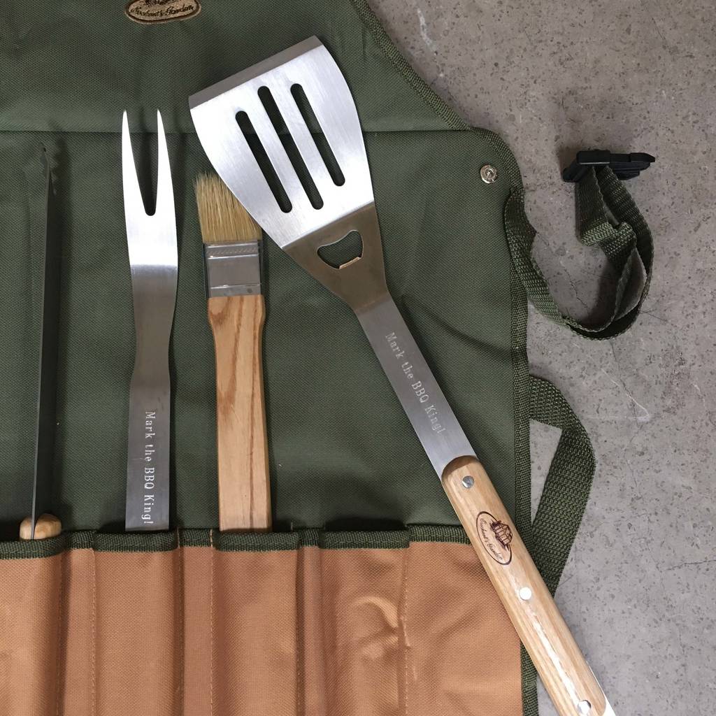 personalised bbq apron and tool set by idyll home personalised bbq apron and tool set by idyll home