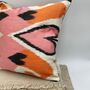 Square Ikat Silk Cushion Pink Heart, thumbnail 6 of 12